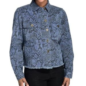 Indigo Thread Co. Animal Print Twill Fringed & Distressed Denim Jean Jacket